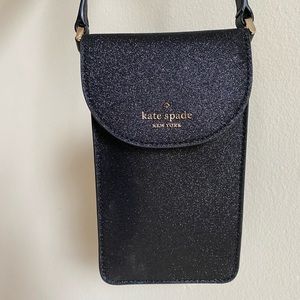 Kate spade black glitter crossbody cell phone bag